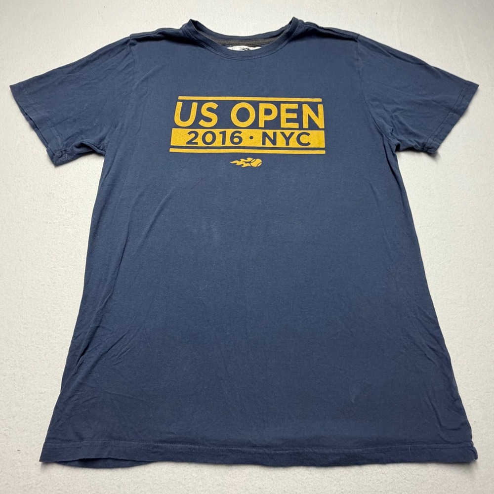 US Open 2016 NYC Tennis T-Shirt Navy Blue Yellow Graphic Cotton Tee Mens Large